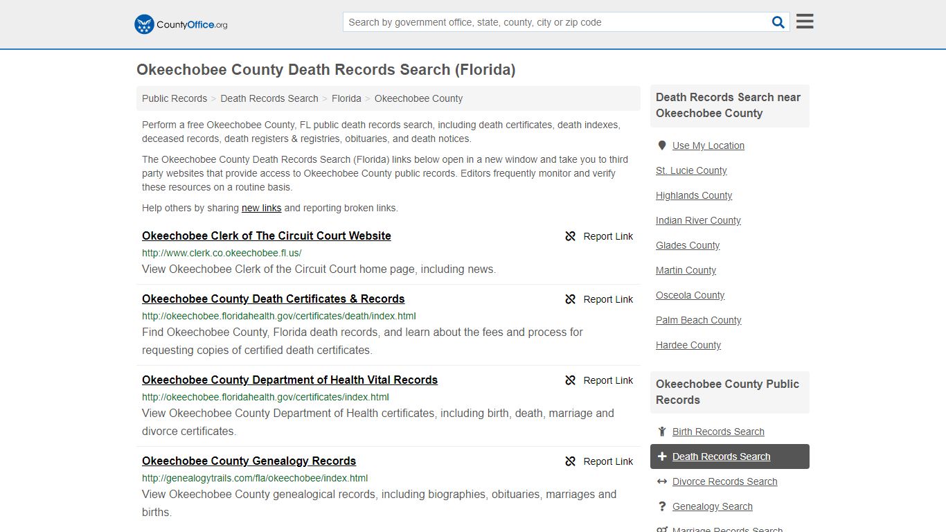 Death Records Search - Okeechobee County, FL (Death ...