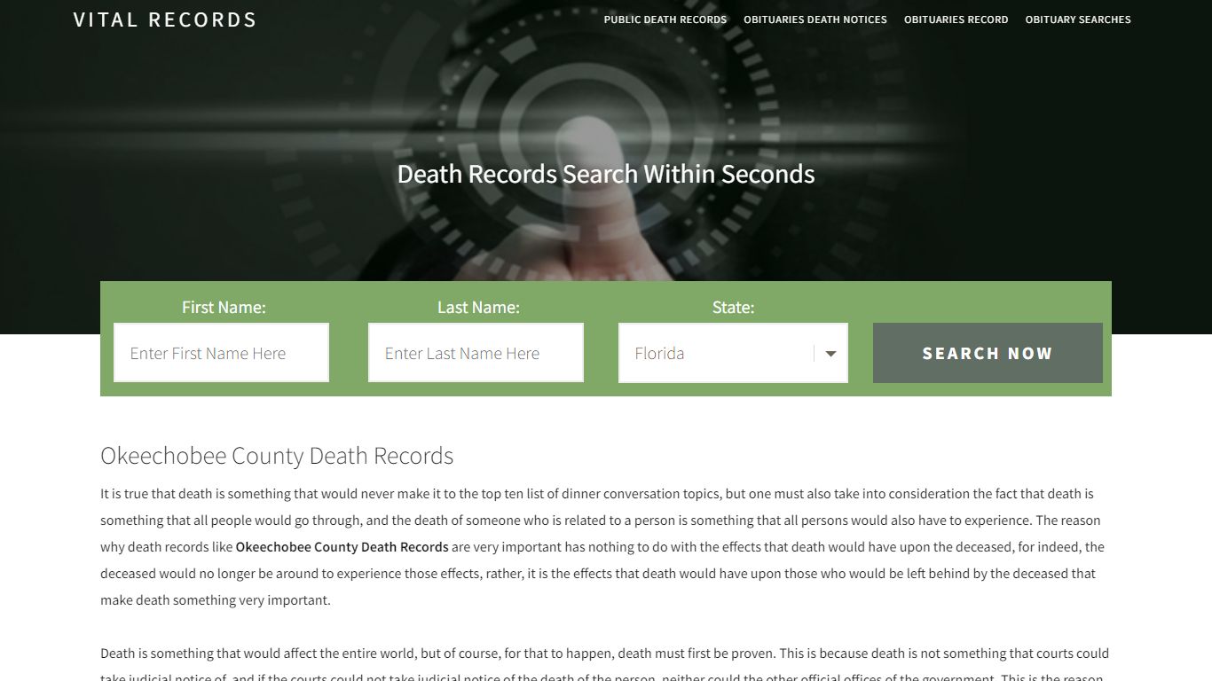 Okeechobee County Death Records |Enter Name and Search