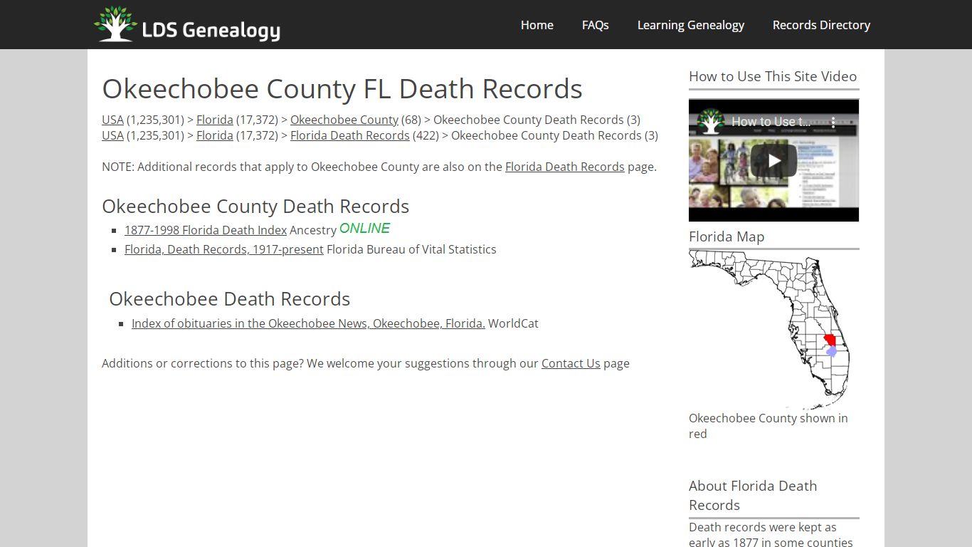 Okeechobee County FL Death Records - LDS Genealogy