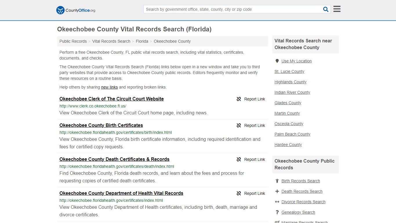 Vital Records Search - Okeechobee County, FL (Birth, Death ...